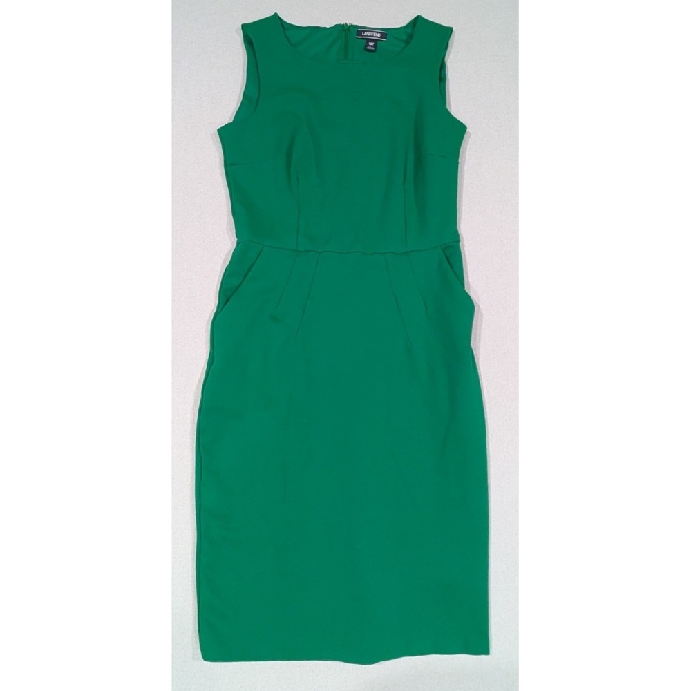 Lands' End Sheath Dress Womens 10T Green Excellent Sleeveless Pockets Ponte